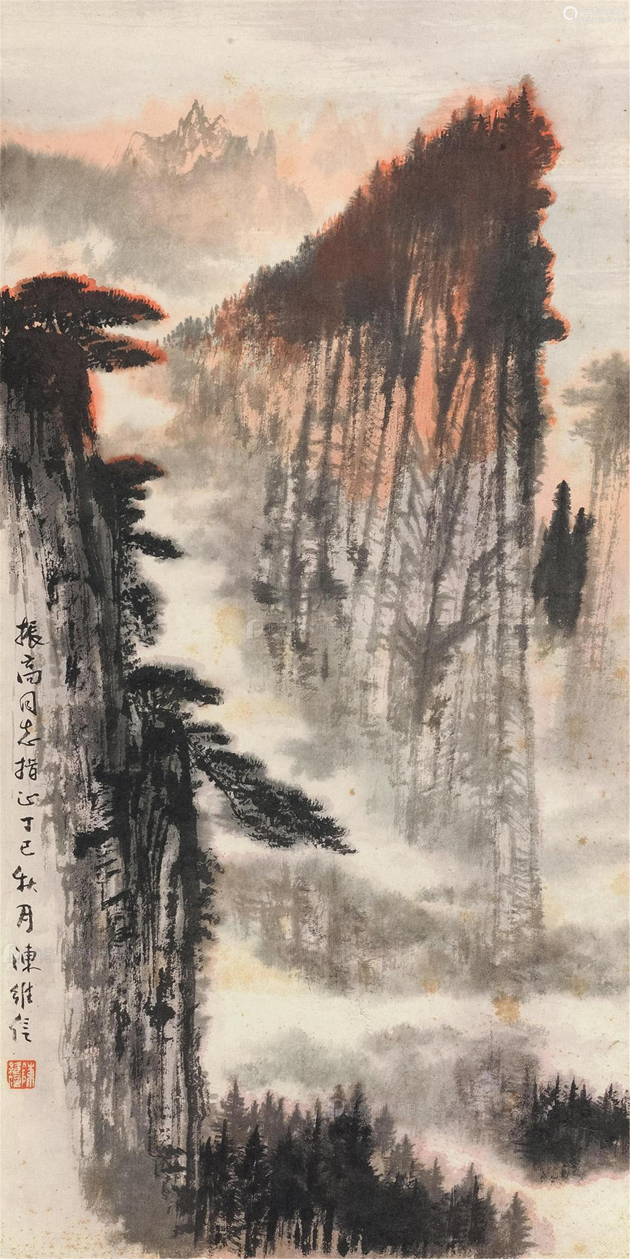 陈维信(1914～1990 1977年作 黄山小景 立轴 设色纸本