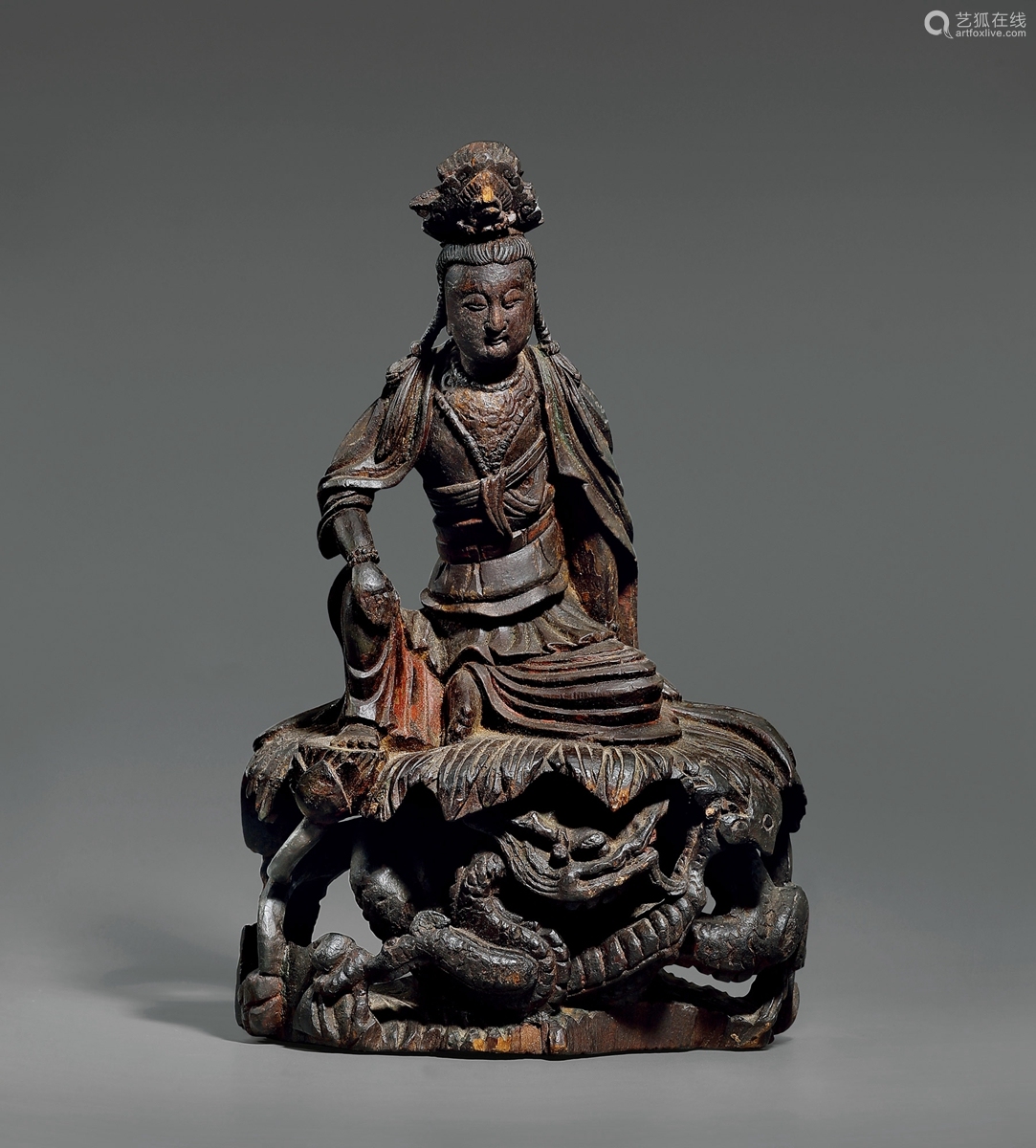 avalokitesvara, 水月观音坐像 early ming dynasty a wood figure of avalokitesvara