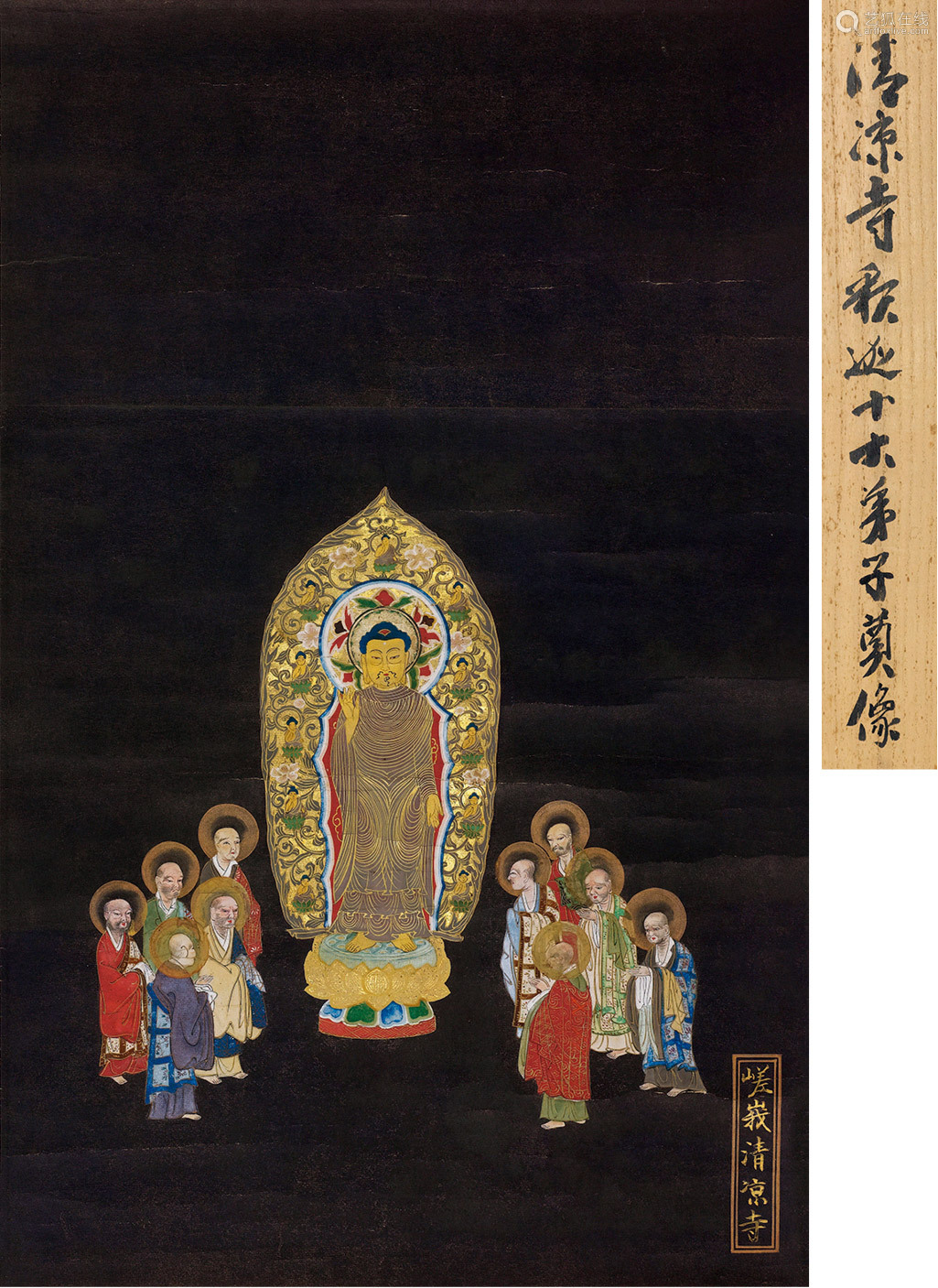 尺寸43×26cm拍品描述作品赏析:佛陀的"十大弟子"相传是释迦牟尼的