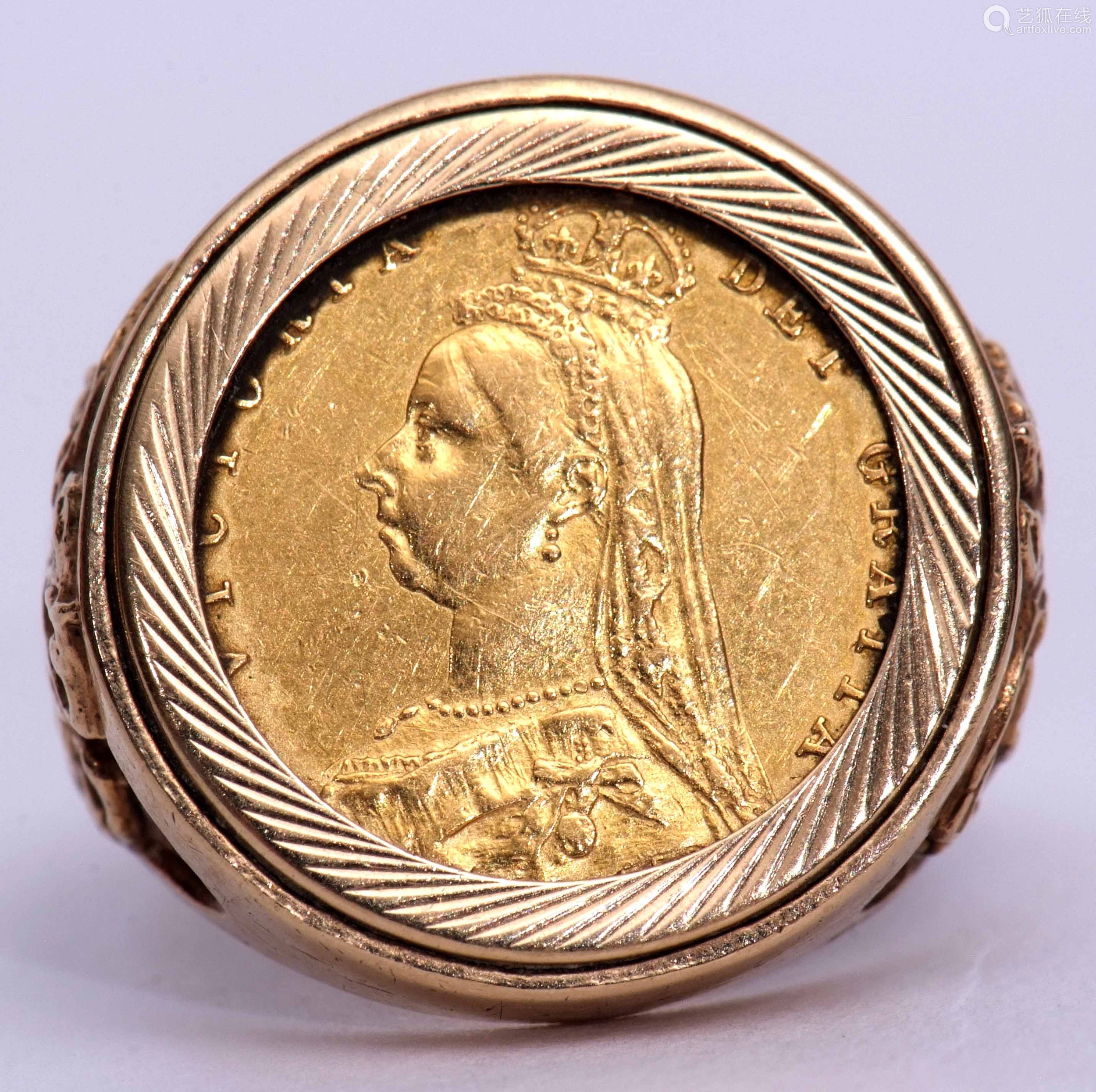 gold mount 香烟,gold香烟价格表图 half sovereign shield back, dated 1887, in a 9ct gold ring mount