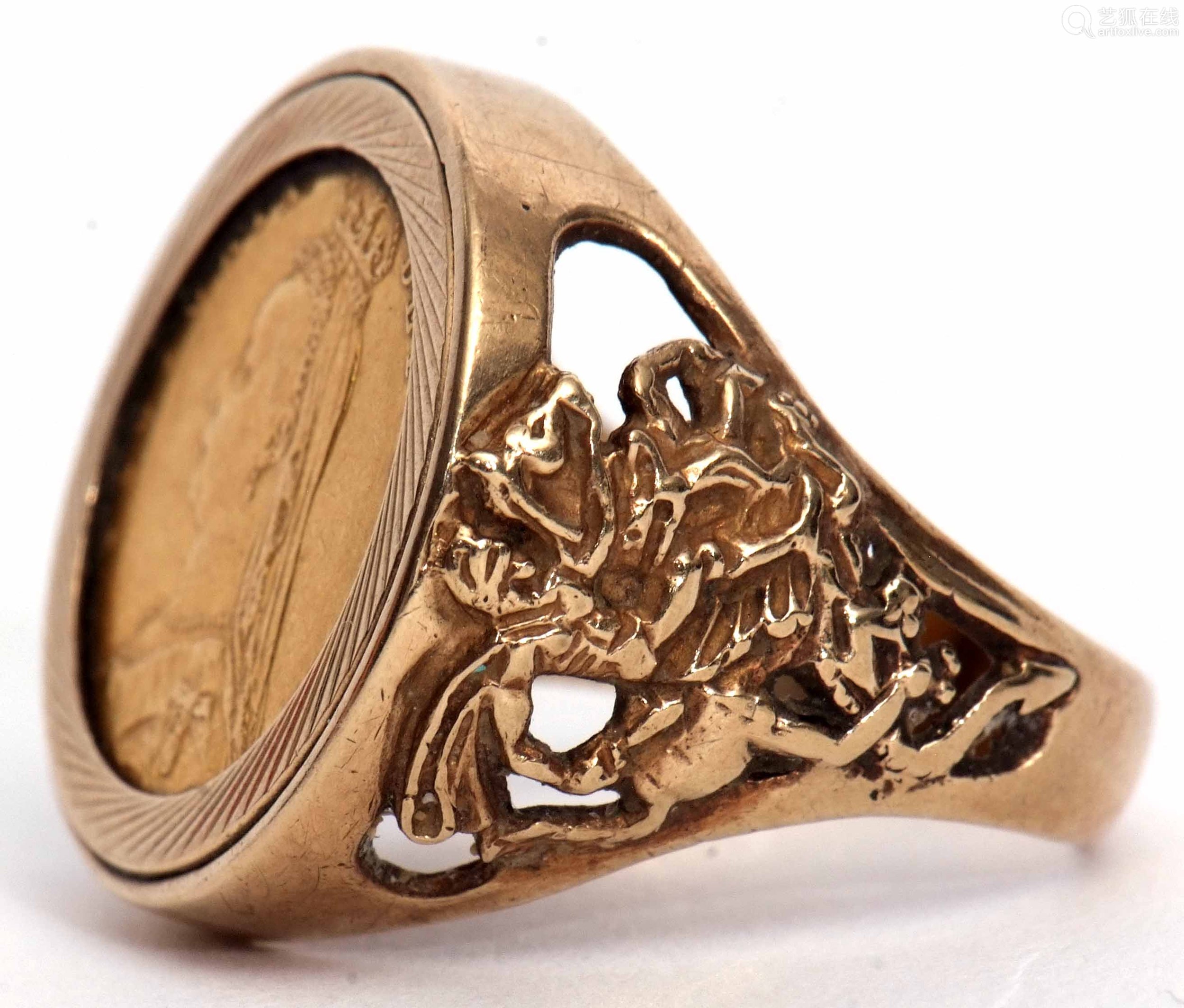 gold mount 香烟,gold香烟价格表图 half sovereign shield back, dated 1887, in a 9ct gold ring mount