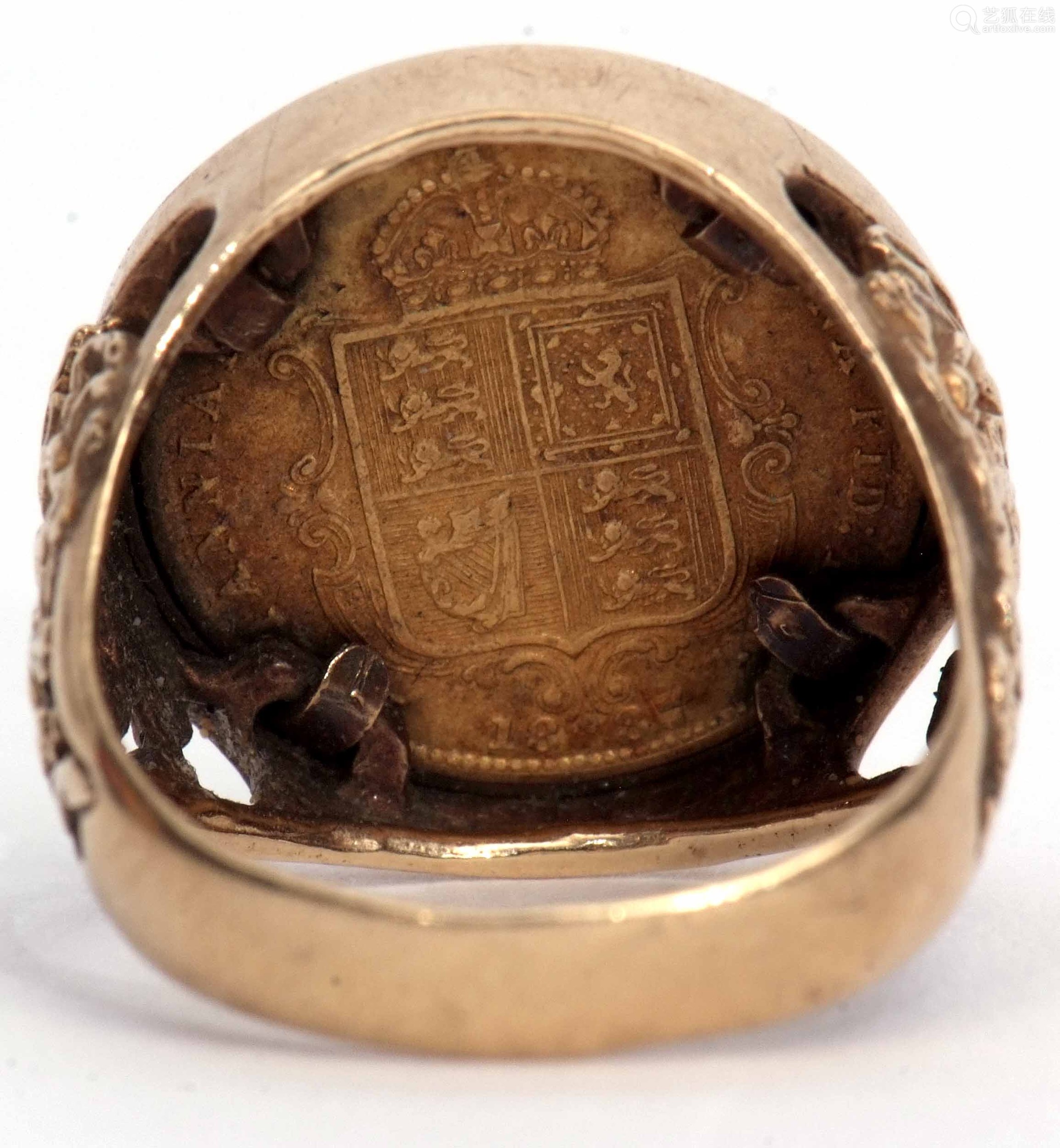 gold mount 香烟,gold香烟价格表图 half sovereign shield back, dated 1887, in a 9ct gold ring mount