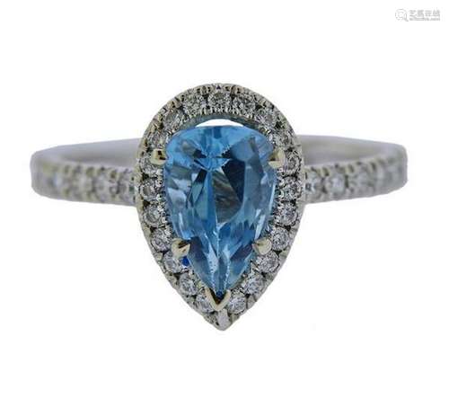 14k Gold 1.60ct Aquamarine Diamond Ring