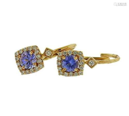 14k Gold Tanzanite Diamond Earrings