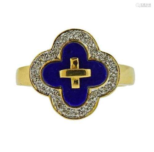 18K Gold Diamond Lapis Ring