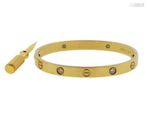 Cartier Love 18k Yellow Gold Diamond Bracelet Size 17
