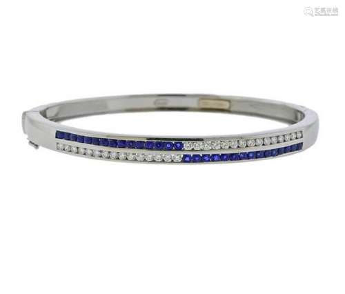 Birks Platinum Diamond Sapphire Bangle Bracelet