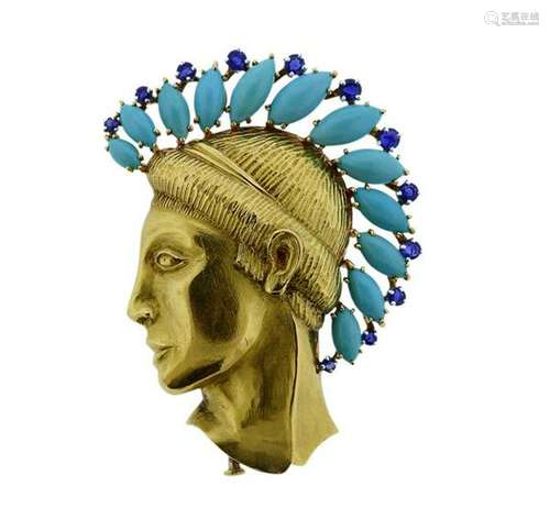 18K Gold Platinum Turquoise Sapphire Roman Soldier