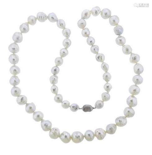 Silver Clasp Long Pearl Necklace