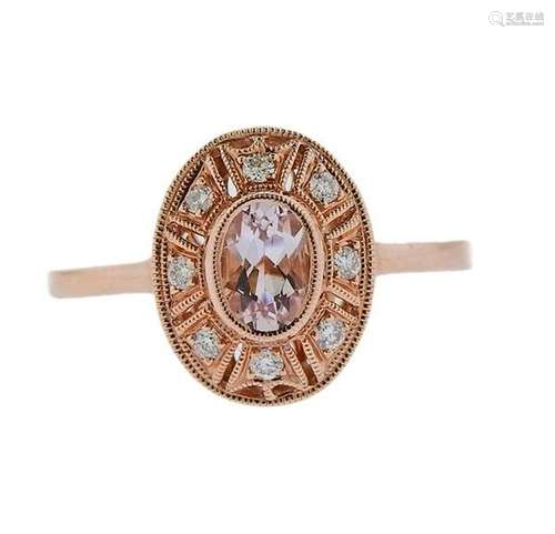 14K Gold Diamond Morganite Ring