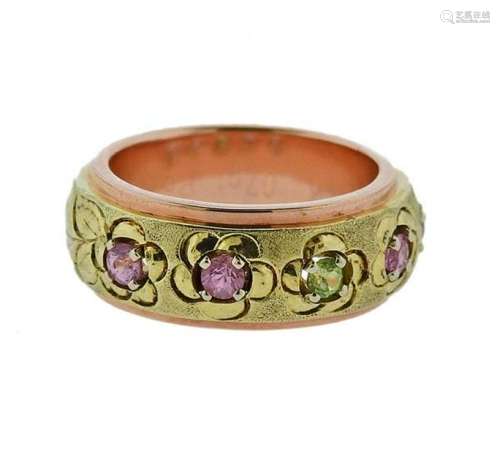Philip Rickard 14K Gold Peridot Sapphire Band Ring