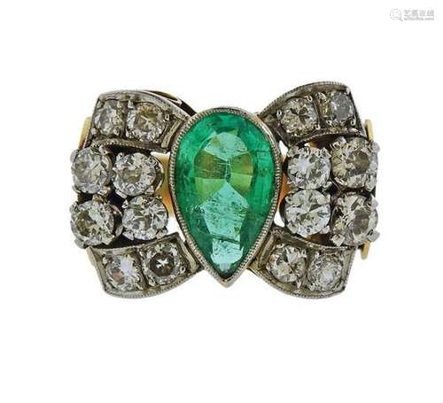 18K Gold Diamond Emerald Ring