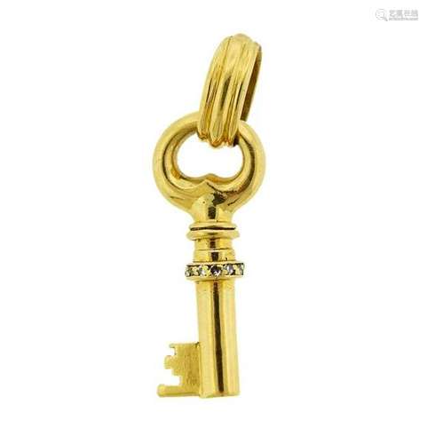 18k Gold Diamond Key Pendant