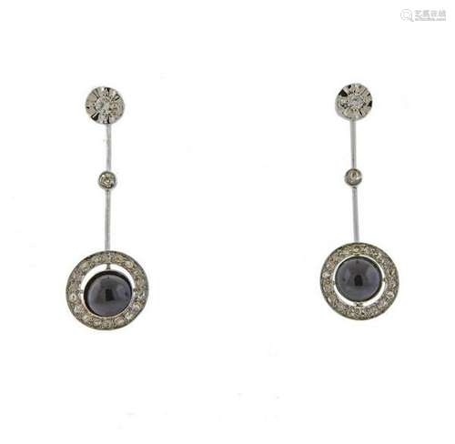 14K Gold Diamond Onyx Drop Earrings