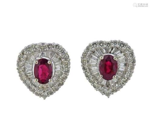 18K Gold Diamond Ruby Heart Earrings