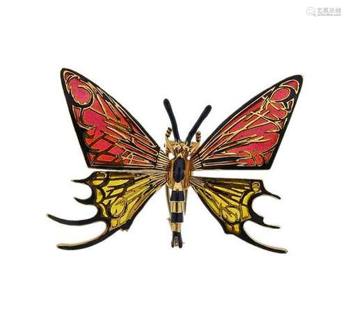 Bernard Buffet 18K Gold Plique A Jour Butterfly Brooch