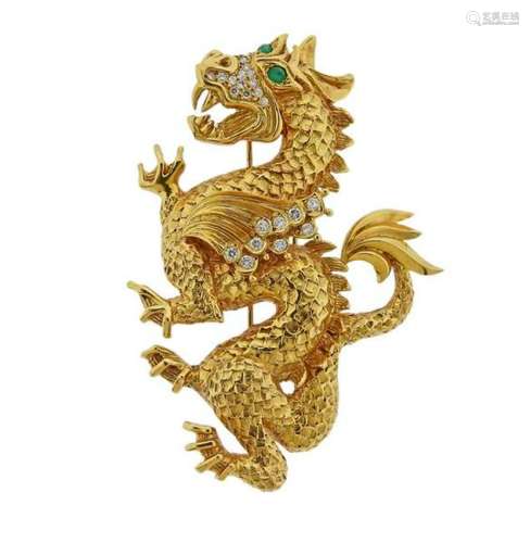 Van Cleef & Arpels 18K Gold Diamond Dragon Brooch
