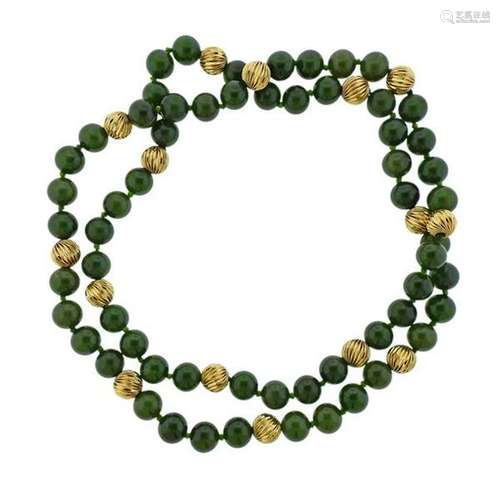 14k Gold Nephrite Jade Bead Necklace