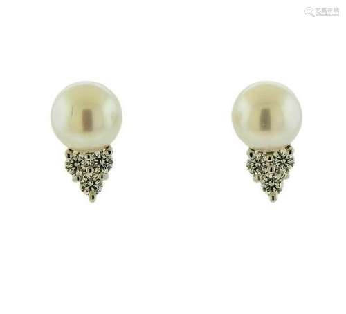 Tiffany & Co Platinum Diamond Pearl Earrings