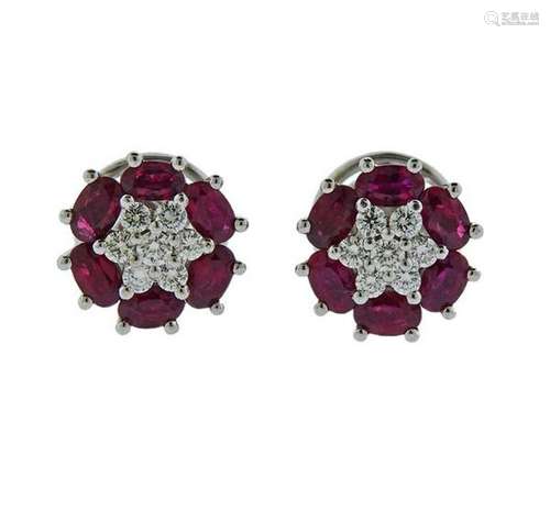 Candame 18K Gold Diamond Ruby Stud Earrings