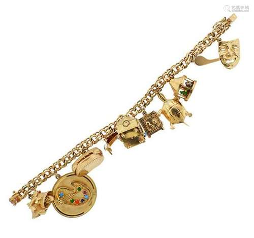 14k Gold Gemstone  Multi Charm Bracelet