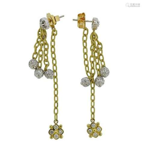 18K Gold Diamond Drop Chain Earrings