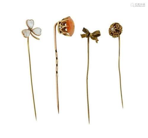 Antique 14K Gold Multi Stone Stick Pin Lot of 4