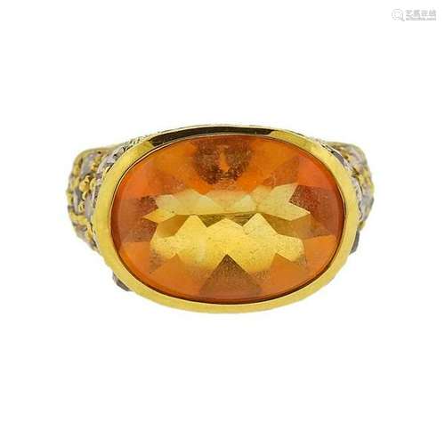 20K Gold Diamond Orange Stone Ring