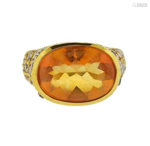 20K Gold Diamond Orange Stone Ring