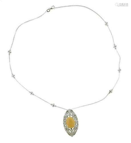 18K Gold Diamond 4.57Ct Opal Pendant Station Necklace