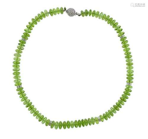 18k Gold Diamond Peridot Bead Necklace