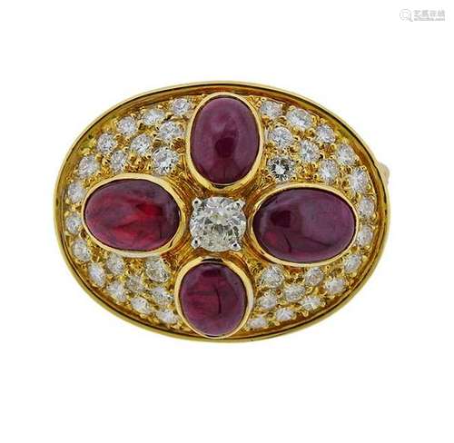 18K Gold Diamond Ruby Oval Brooch Pin