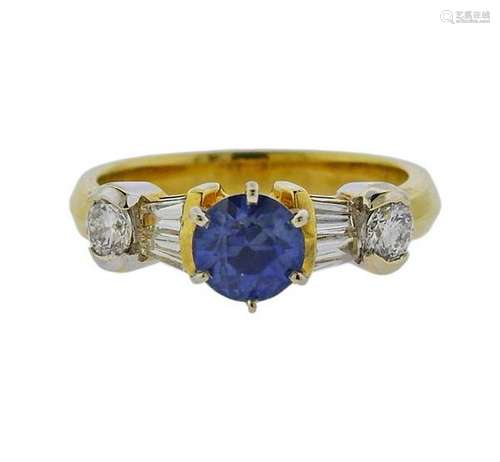 18K Gold Diamond Sapphire Ring