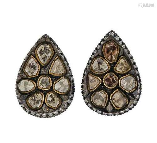 18K Gold Silver Diamond Teardrop Large Earrings