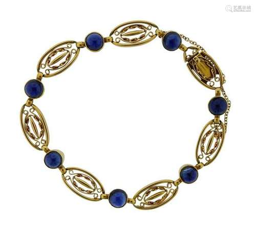 Antique French 18k Gold Blue Stone Bracelet