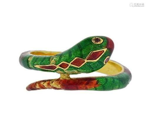 18k Gold Enamel Snake Wrap Ring