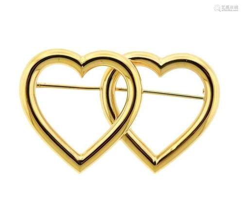 14K Gold Double Open Heart Brooch Pin
