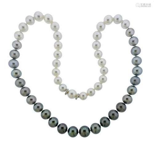 18k Gold Multi Color South Sea Pearl Diamond Necklace