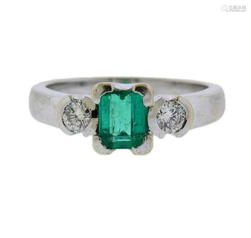 18K Gold Diamond Emerald Engagement Ring