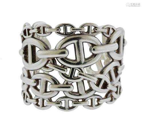 Hermes Silver Link Wide Cuff Bracelet