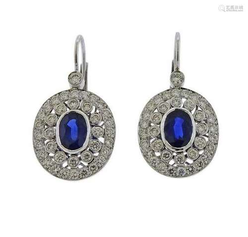 18k Gold Diamond Sapphire Earrings