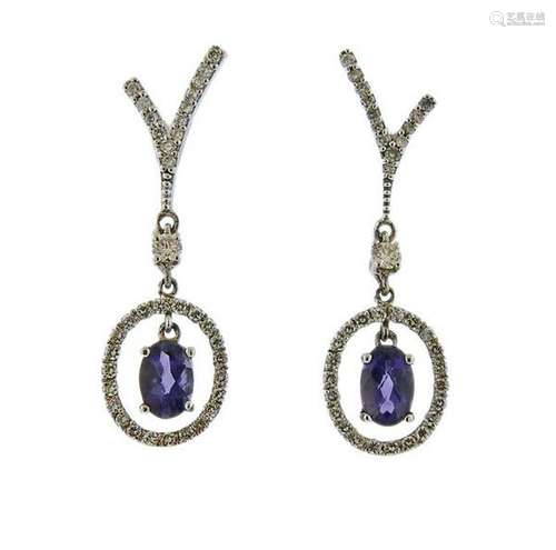 14K Gold Diamond Iolite Drop Earrings