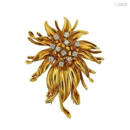 18k Gold Diamond Brooch Pin