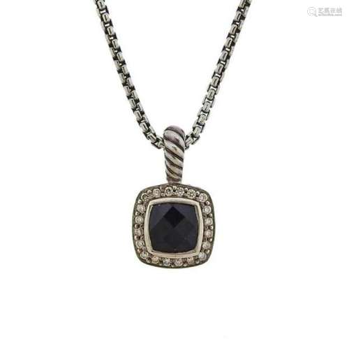 David Yurman Albion Silver Diamond Onyx Pendant