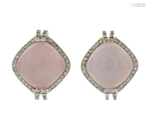 18K Gold Diamond Rose Quartz Earrings