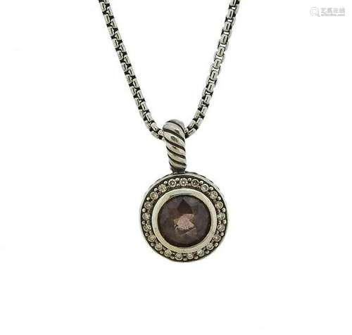 David Yurman Silver Diamond Smokey Topaz Pendant