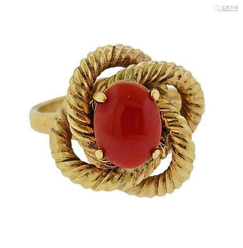 14K Gold Red Stone Knotted Top Ring