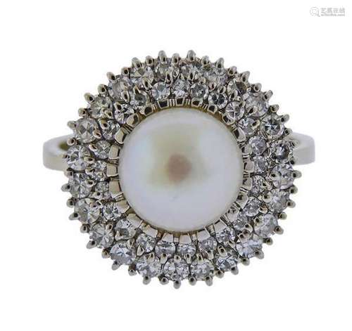 14k Gold Diamond Pearl Cocktail Ring