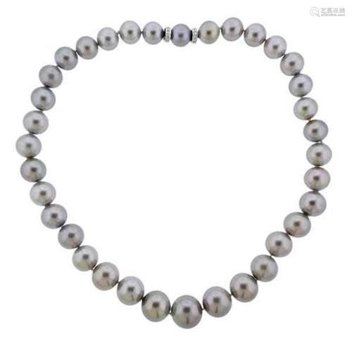 18k Gold Gray South Sea Pearl Diamond Necklace