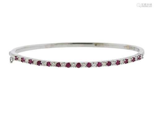 14K Gold Diamond Ruby Bangle Bracelet